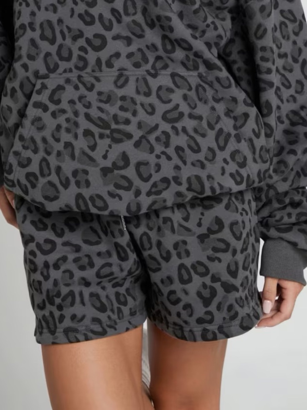 Black Leopard Print Athletic Drawstring Shorts